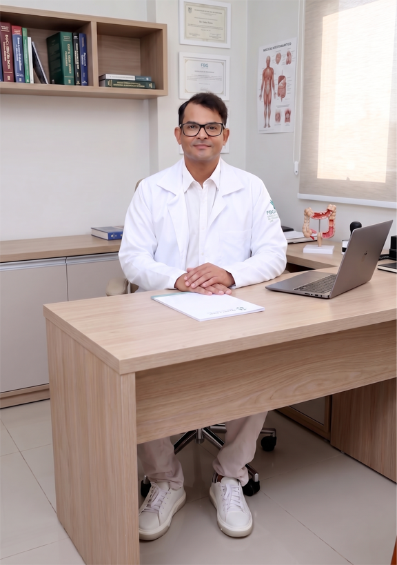 Dr. Ivandro Vieira Crispim em seu consultório no Centro Médico Veredas